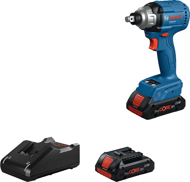 Avvitatore a impulsi a batteria Bosch da 18 V con batteria e caricabatteria.