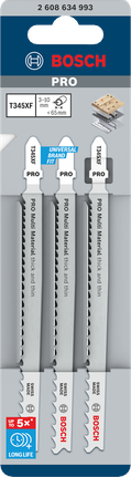 Lame per seghetto alternativo Bosch PRO Multi Material T345XF, confezione da 3.