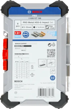 Set di punte per trapano a percussione Bosch PRO Metal HSS-G, 8 pezzi.