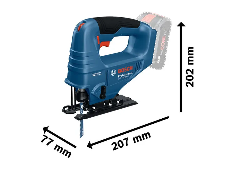 Seghetto alternativo a batteria Bosch GST 18V-95 B con dimensioni.