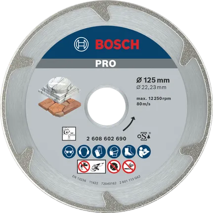Disco diamantato Bosch PRO Marble da 125 mm per il taglio della pietra.