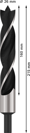 Punta da trapano Bosch PRO Wood Brad Point da 26 mm per forature precise nel legno.