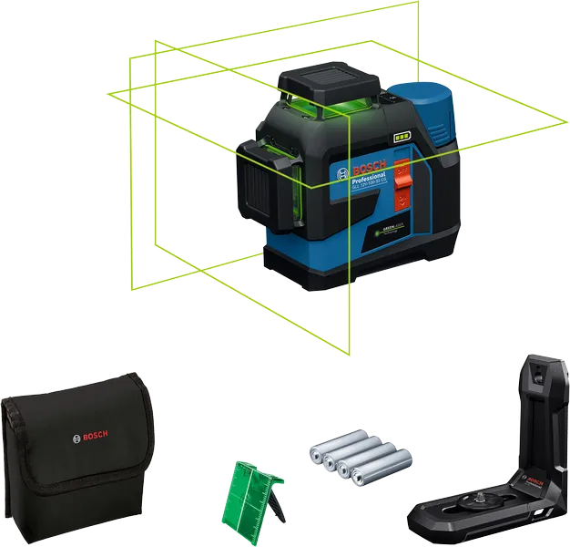 Livella laser Bosch GLL 12V-100 con linee verdi.