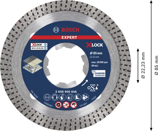 Disco da taglio diamantato Bosch EXPERT HardCeramic X-LOCK 85 mm.