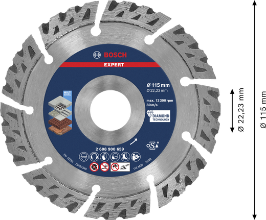 Disco da taglio diamantato Bosch EXPERT Multi Material da 115 mm.