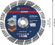 Disco da taglio diamantato multimateriale Bosch EXPERT da 230 mm.