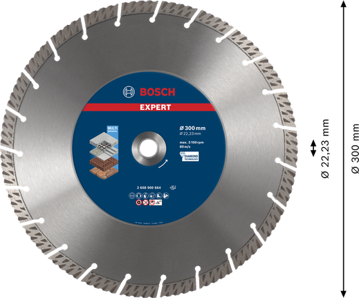 Disco da taglio diamantato multimateriale Bosch EXPERT da 300 mm.