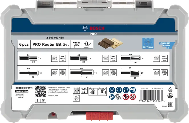Set di frese dritte Bosch PRO da 6 mm, 6 pezzi.
