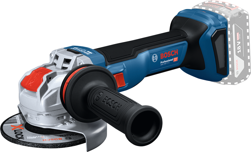 Smerigliatrice angolare a batteria Bosch GWX 18V-11 S, sistema X-LOCK.
