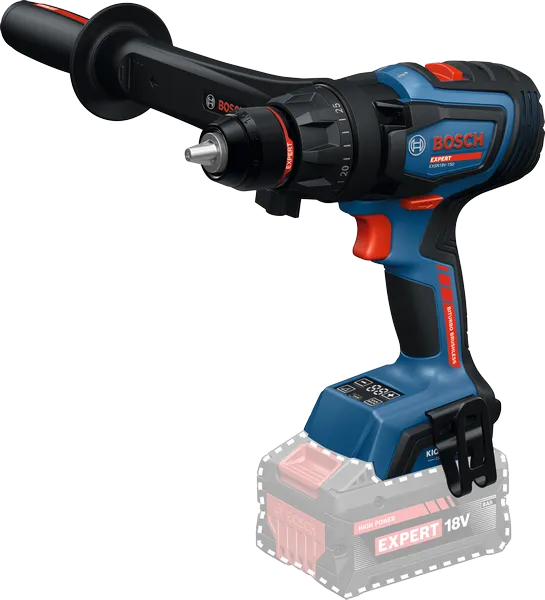 Trapano/avvitatore a batteria Bosch EXSR18V-150 con impugnatura laterale.