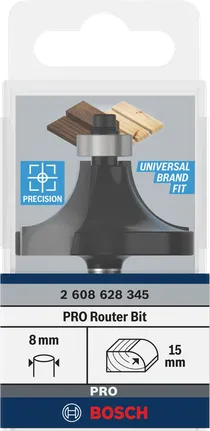 Fresa Bosch PRO per arrotondamento di oltre 15 mm, gambo da 8 mm.