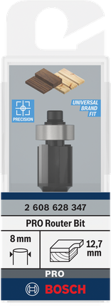 Punta per fresa Bosch PRO con cuscinetto inferiore a filo, 12,7 mm.