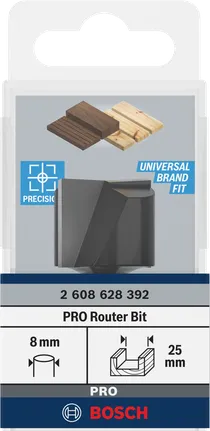 Fresa dritta per fresatrice Bosch PRO da 8 mm e 25 mm.
