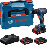 Set trapano avvitatore a batteria Bosch EXSB18V-90 con custodia e batterie.