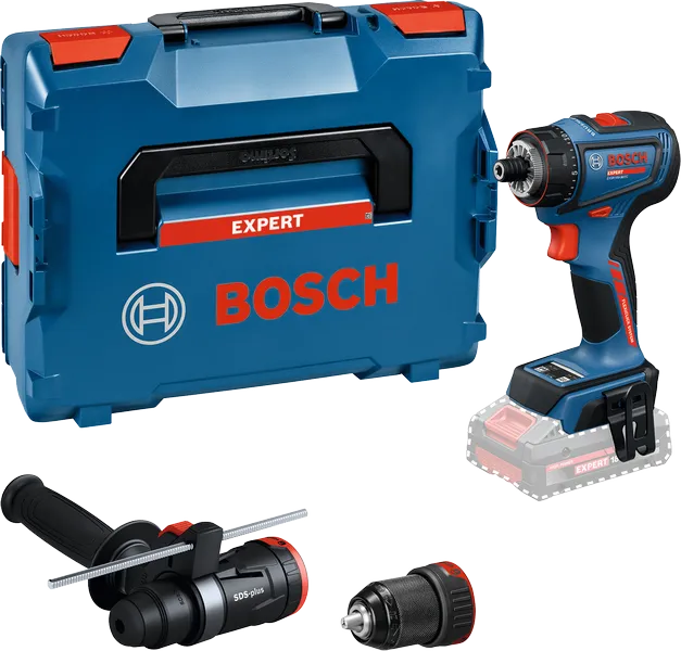 Set trapano avvitatore a batteria Bosch EXSR18V-90FC con valigetta.