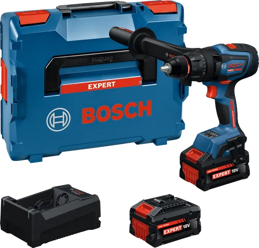 Set trapano avvitatore a batteria Bosch EXSR18V-150 con valigetta.