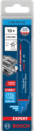 Lame per sega per metalli in metallo duro Bosch EXPERT S955HHC, confezione da 10 pezzi.