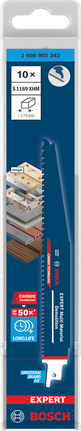 Lame in metallo duro Bosch EXPERT Multi Material Demolition S1169XHM, confezione da 10 pezzi.