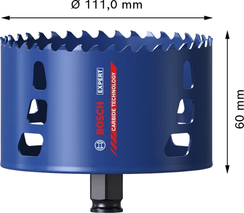 Sega a tazza Bosch EXPERT Multi Material da 111 mm con denti in metallo duro.