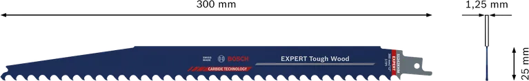 Lama per sega alternativa Bosch EXPERT Tough Wood da 300 mm in metallo duro.