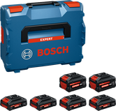 Set di batterie Bosch con 4 batterie EXBA18V-40 e 2 batterie EXBA18V-80.