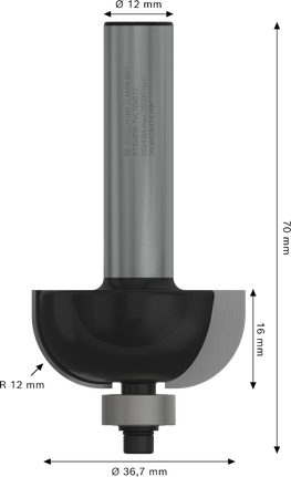 Fresa per fresatrice Bosch PRO Cove, raggio 12 mm, gambo 12 mm.