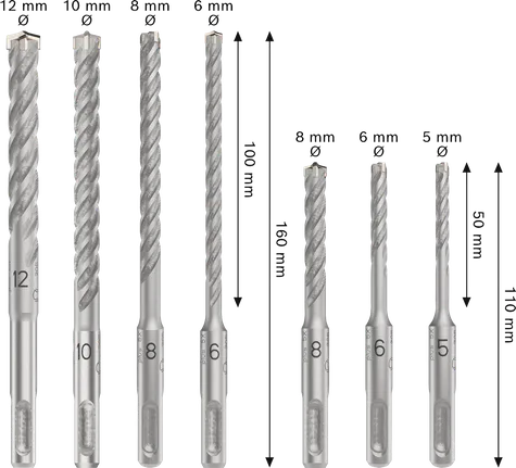 Set di punte per trapano a percussione Bosch PRO SDS plus-5X, 7 pezzi, misure assortite.