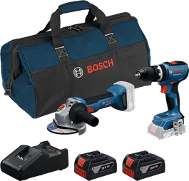Set di utensili Bosch GSB 18V-65 e GWS 18V-8 con batterie.