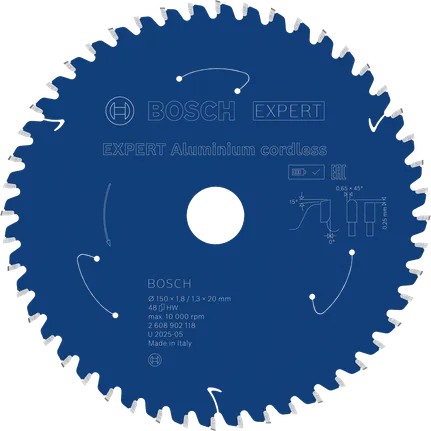 Lama per sega circolare a batteria Bosch EXPERT in alluminio, diametro 150 mm.