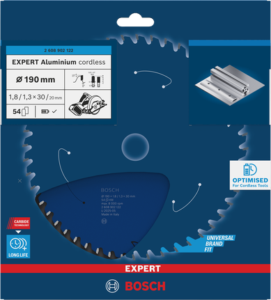 Lama per sega circolare a batteria Bosch EXPERT per alluminio, 190 mm, T54.