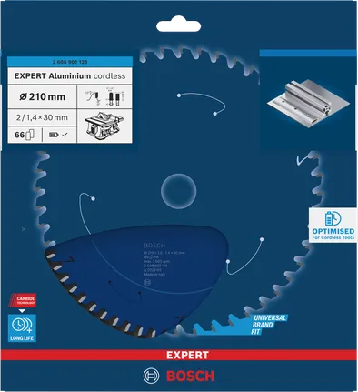 Lama per sega circolare a batteria Bosch EXPERT in alluminio da 210 mm.