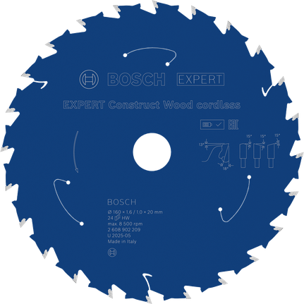 Lama per sega circolare a batteria Bosch EXPERT Construct Wood, diametro 160 mm.