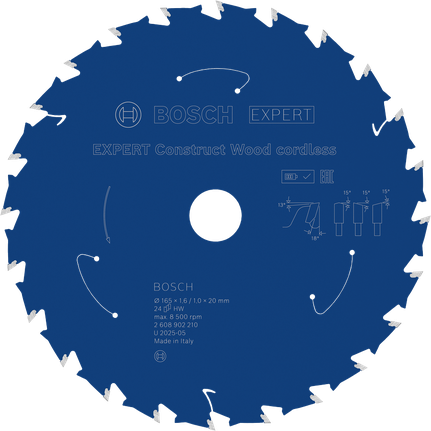 Lama per sega circolare a batteria Bosch EXPERT Construct Wood, 165 mm.