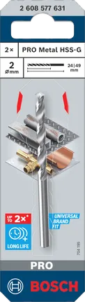Punta da trapano elicoidale Bosch PRO Metal HSS-G da 2 mm per metallo.