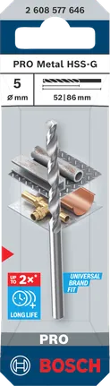 Punta da trapano elicoidale Bosch PRO Metal HSS-G da 5 mm per metallo.