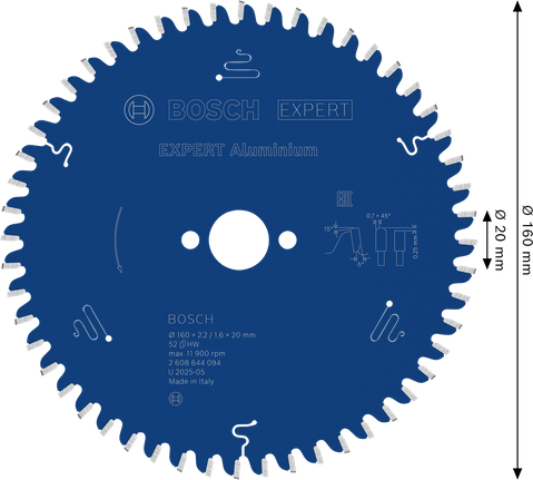 Lama per sega circolare in alluminio Bosch EXPERT, diametro 160 mm.