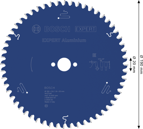 Lama per sega circolare Bosch EXPERT per alluminio, 190 mm, per il taglio dei metalli.
