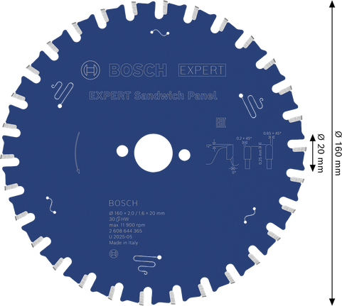 Lama per sega circolare Bosch EXPERT per pannelli sandwich, 160 mm.