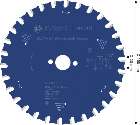 Lama per sega circolare Bosch EXPERT per pannelli sandwich, diametro 165 mm.