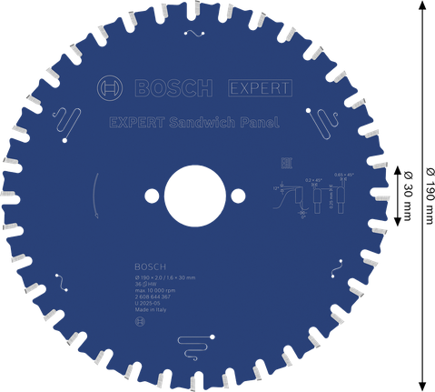 Lama per sega circolare Bosch EXPERT per pannelli sandwich, diametro 190 mm.