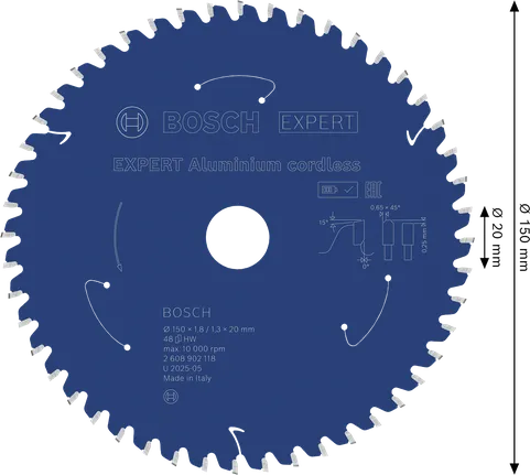 Lama per sega circolare a batteria Bosch EXPERT in alluminio, 48 denti.
