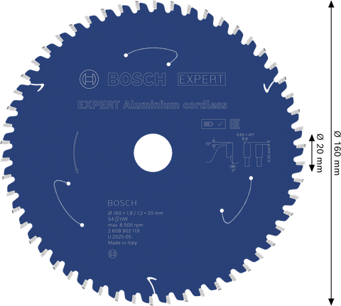 Lama per sega circolare a batteria Bosch EXPERT in alluminio, 160 mm.