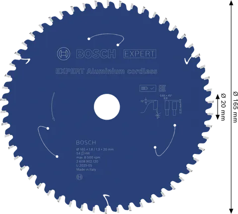 Lama per sega circolare a batteria Bosch EXPERT in alluminio, diametro 165 mm.