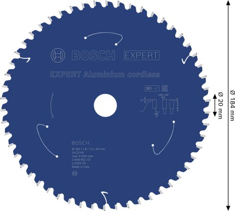 Lama per sega circolare a batteria Bosch EXPERT in alluminio, diametro 184 mm.