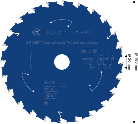 Lama per sega circolare a batteria Bosch EXPERT Construct Wood da 160 mm.