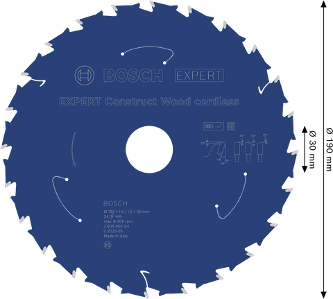 Lama per sega circolare a batteria Bosch EXPERT Construct Wood, 190 mm.
