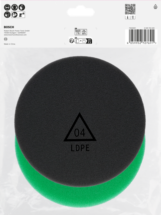 Set di spugne lucidanti Bosch da 125 mm per finitura e taglio.