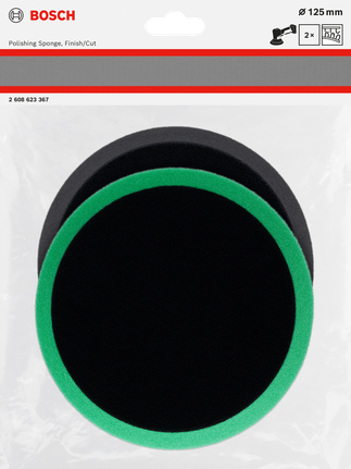 Set di spugne lucidanti Bosch da 125 mm per finitura e taglio.