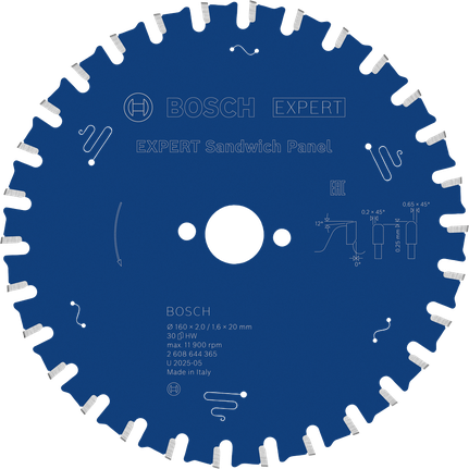 Lama per sega circolare Bosch EXPERT per pannelli sandwich, 160 mm.