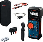Kit multimetro digitale Bosch EXDM600-17 con accessori.